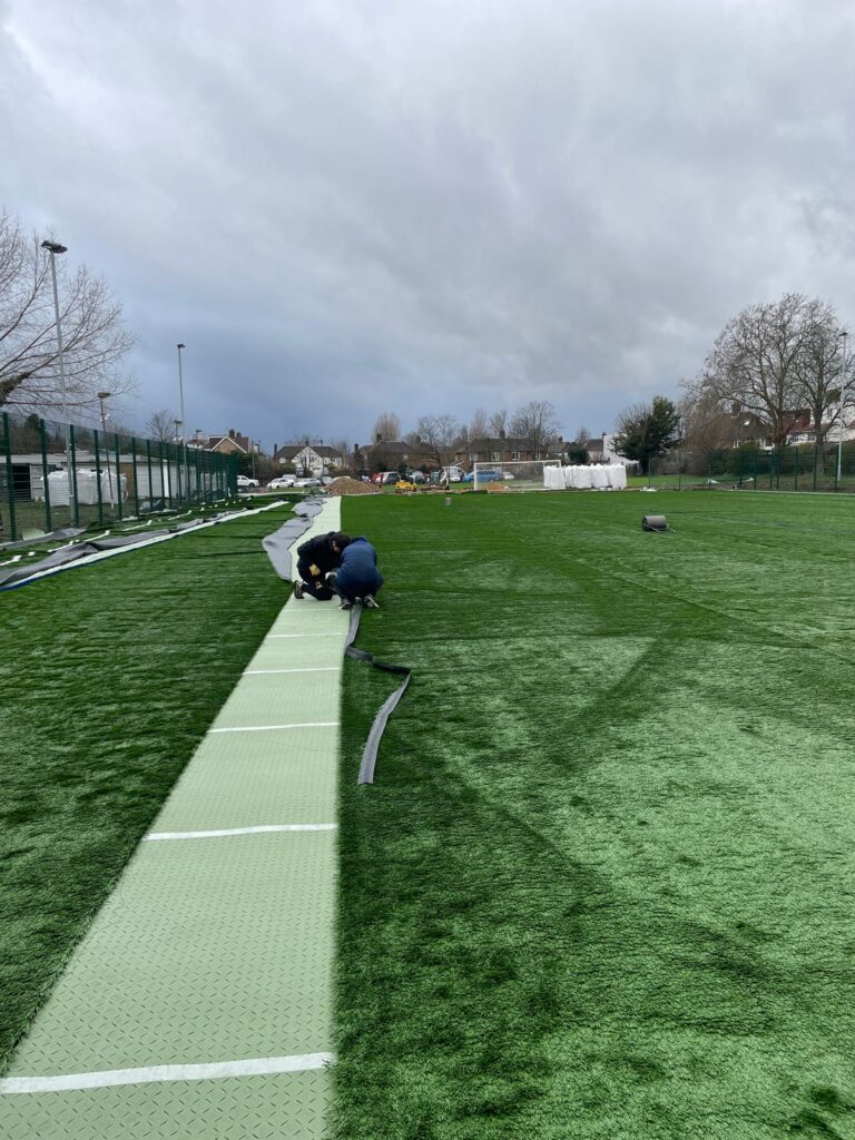 人工芝, サッカー, フィールド, 施工中, soccer, field, artificial turf